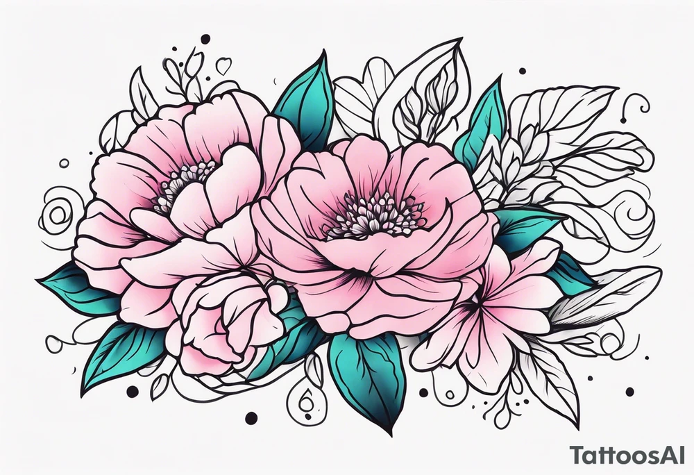 Upper arm sleeve pink flowers tattoo idea
