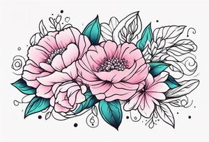 Upper arm sleeve pink flowers tattoo idea
