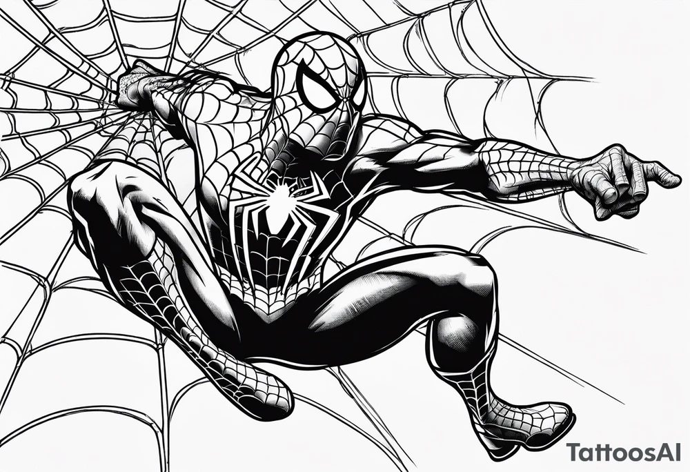 Spiderman shooting web while swinging tattoo idea