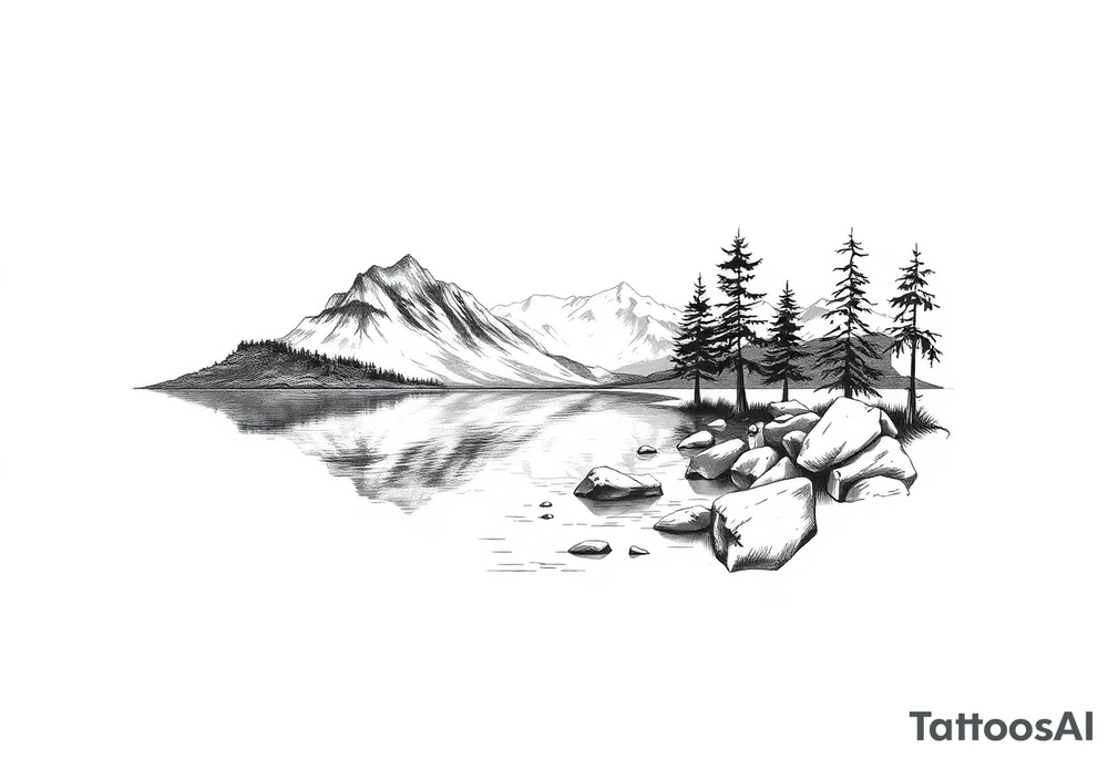 Lake scene portrait tattoo idea