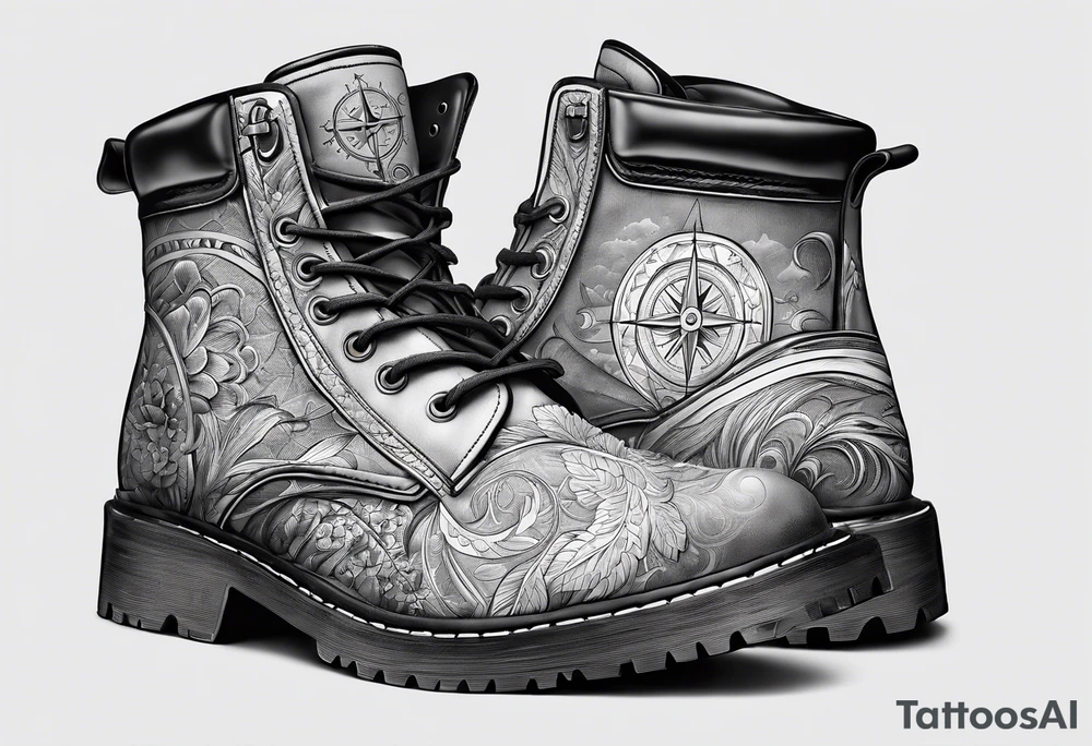 Outline the Calabrian  boot of the region of  Calabria with a compass tattoo idea