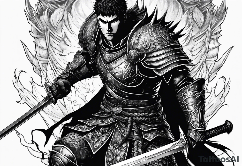 Guts from berserk with his sword in berserker armour tattoo idea