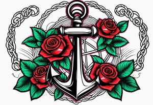 anchor with rope and roses old school simple traditional vintage tattoo idea