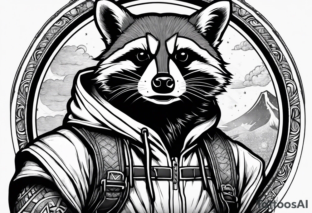 raccoon wearing a Superman hoodie tattoo idea