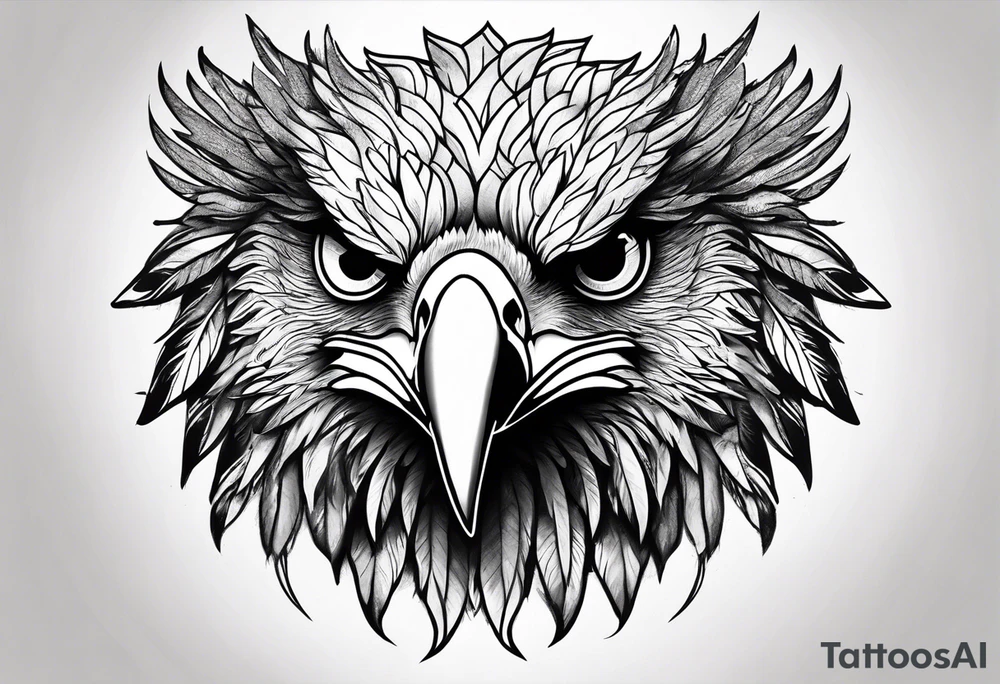 powerful eagle head on thigh with female face below tattoo idea