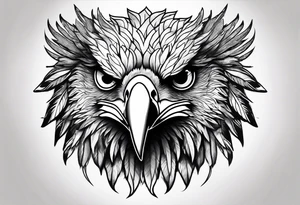 powerful eagle head on thigh with female face below tattoo idea
