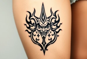 Powerful new age joker surrounded by flames tattoo idea