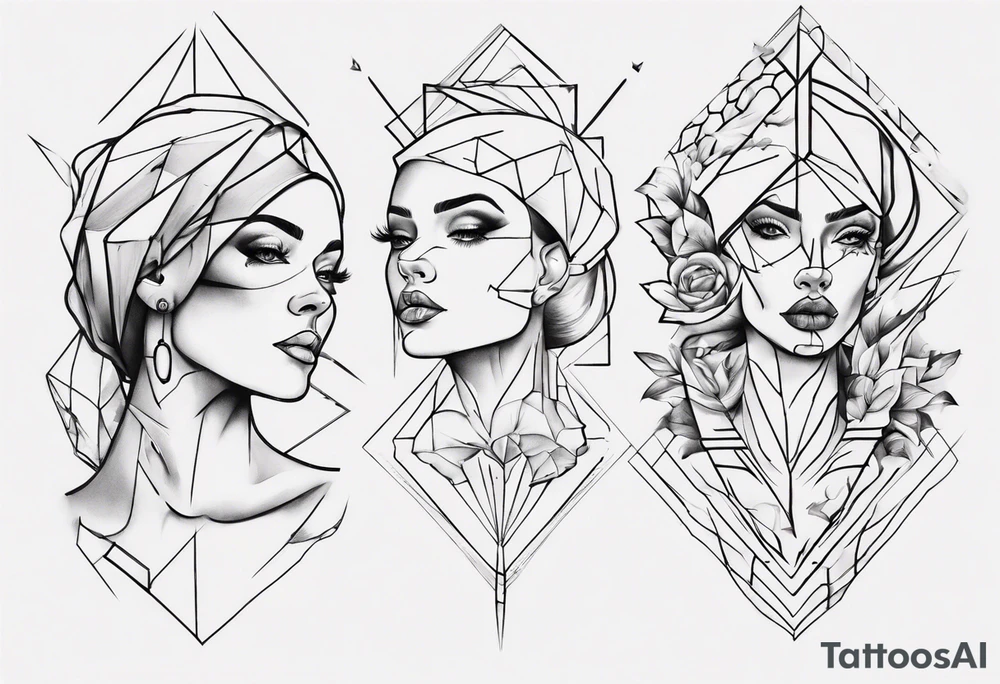 Woman portrait outlined tattoo idea