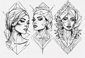 Woman portrait outlined tattoo idea