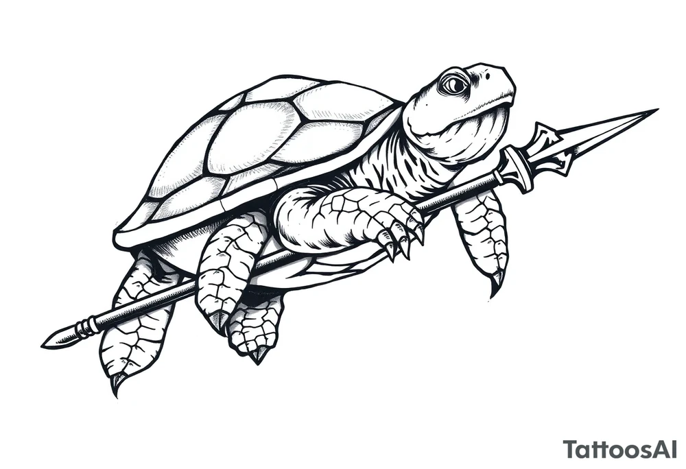 Turtle holding a trident tattoo idea
