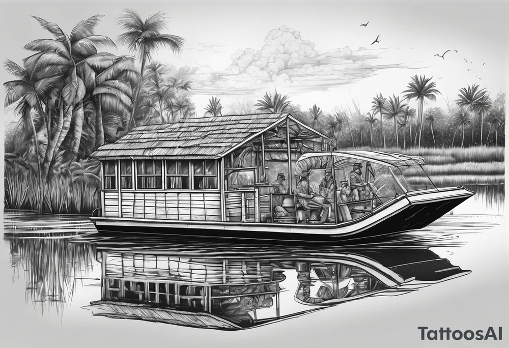 Arm sleeve airboat driving through the Everglades tattoo idea