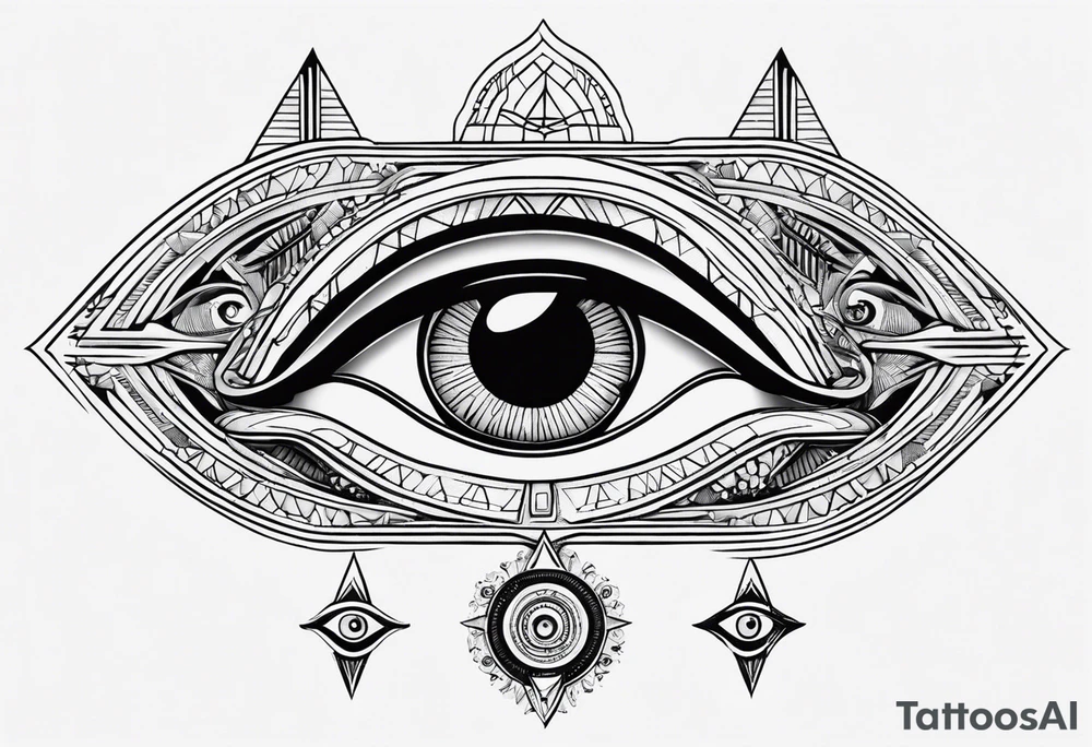 Eye ra and eye of hours tattoos with geometric blending into ephemeral shapes tattoo idea