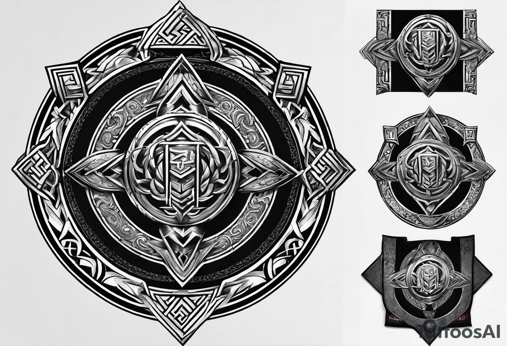 Valhalla  round 
shield axe sword valknut tattoo idea