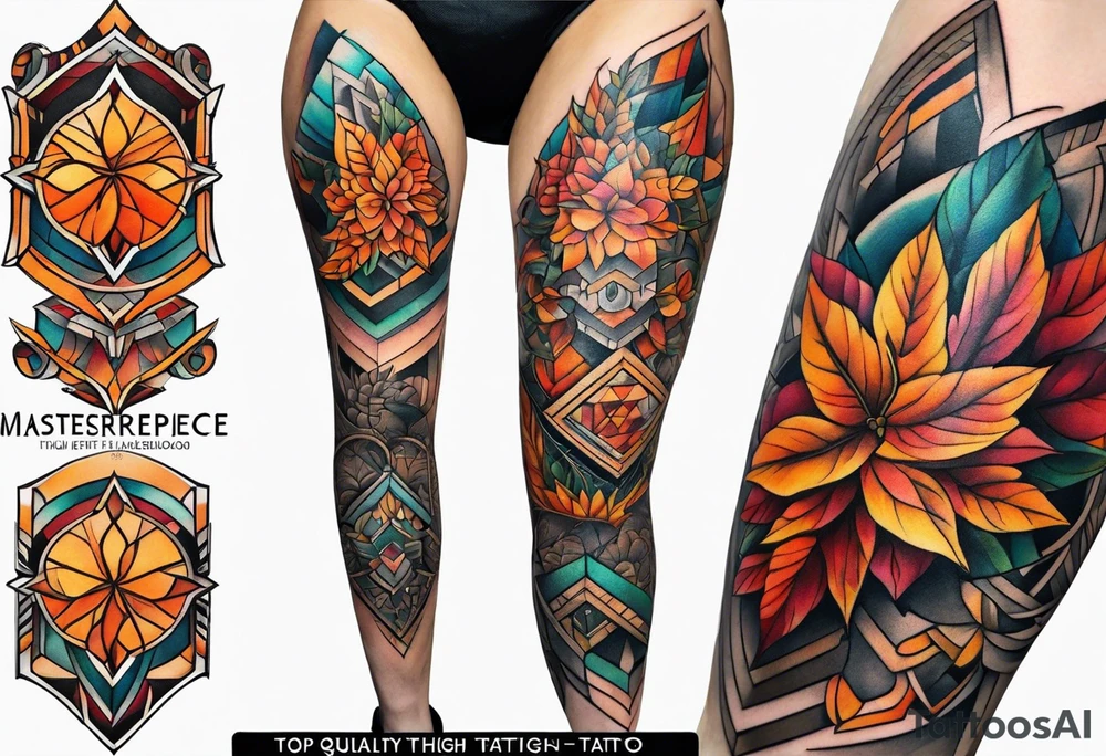 thigh tattoo with fall colors tattoo idea
