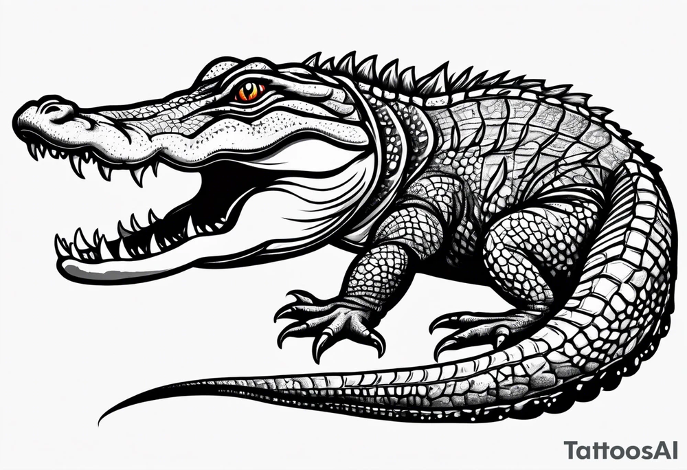 Full body alligator with straight tail top view tattoo idea
