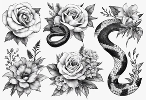 Snake wrapping around flowers tattoo idea
