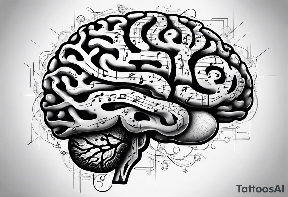 music theory related design of a dissection of a brain tattoo idea