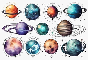 Planets in the style of chakra alignment tattoo idea