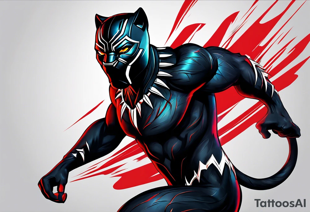 unique black panther tattoo, dynamic pose, showcasing its strength and grace, striking red eyes, intense and captivating elements, artistic flair, blending realism with abstract elements tattoo idea