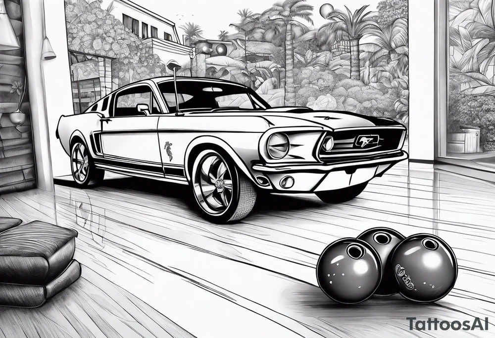 Bowling and ford mustang cars tattoo idea