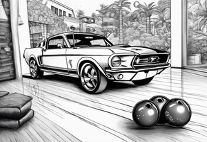 Bowling and ford mustang cars tattoo idea