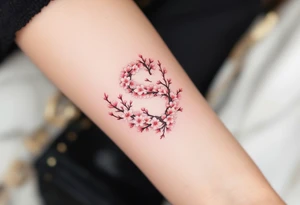 A cherry blossom-covered "S" with pale pink flowers and brown branches. tattoo idea