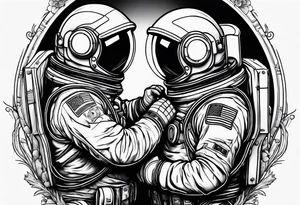 two full body astronauts hugging each other tattoo idea