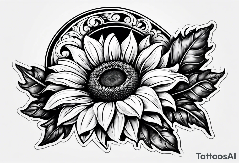 Realistic Horseshoe around a sunflower tattoo idea