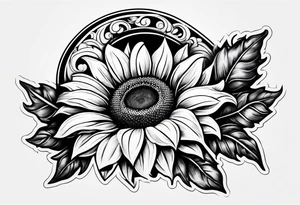 Realistic Horseshoe around a sunflower tattoo idea