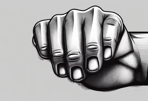 A clenched fist, the hand contains five fingers as specified, the tattoo is a back tattoo using negative space drawing techniques tattoo idea