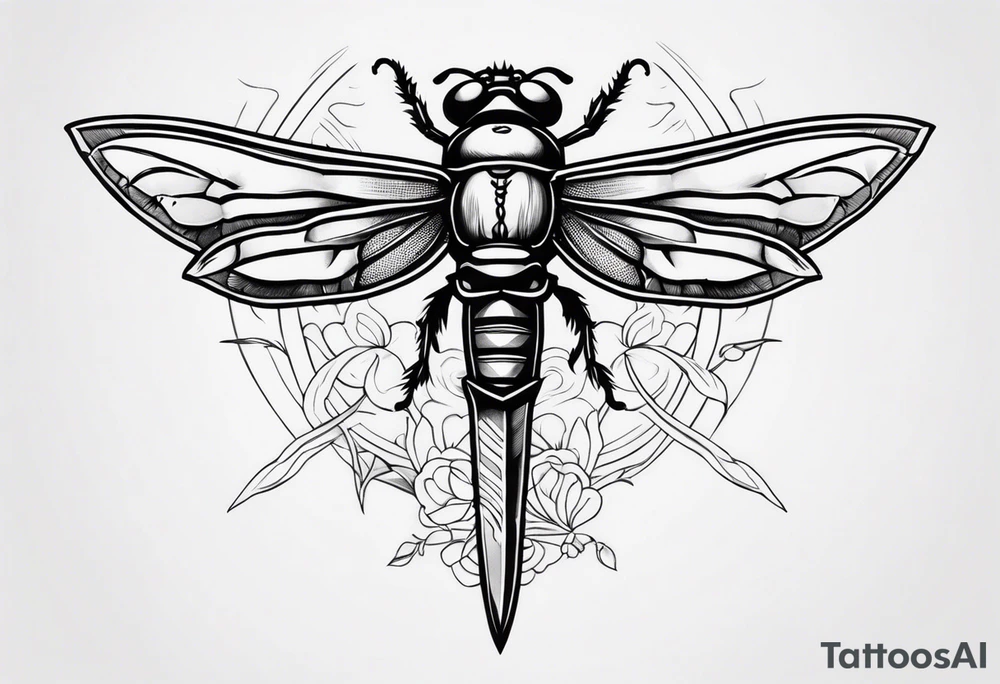 Sword behind cicada tattoo idea