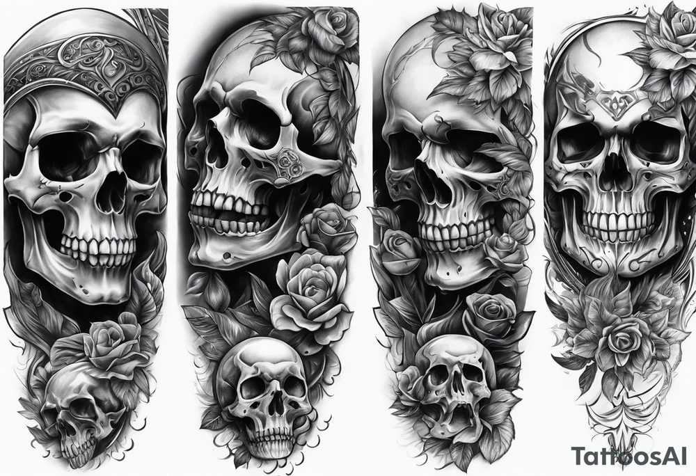 death skulls evil theme full arm sleeve tattoo idea