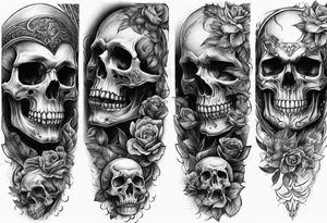 death skulls evil theme full arm sleeve tattoo idea