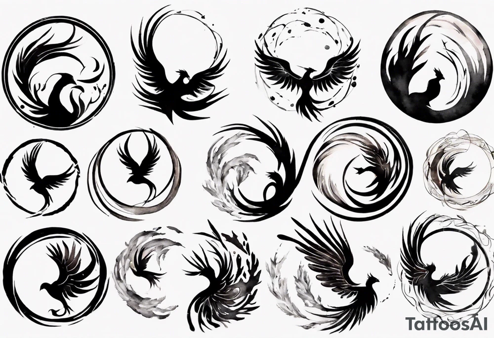 Phoenix rising blending in circles tattoo idea