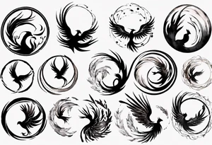 Phoenix rising blending in circles tattoo idea