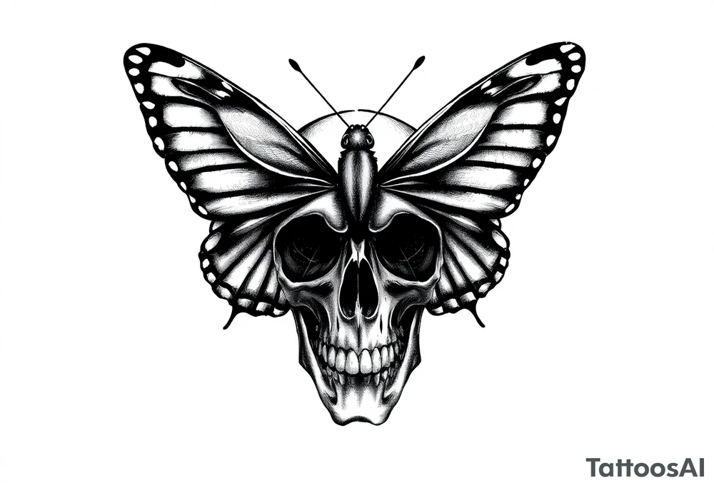 Butterfly infront of a skull tattoo idea