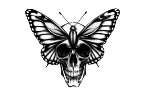 Butterfly infront of a skull tattoo idea