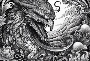 Lovecraftian creature, flowing into more futuristic technology elements. Half sleeve on arm. tattoo idea