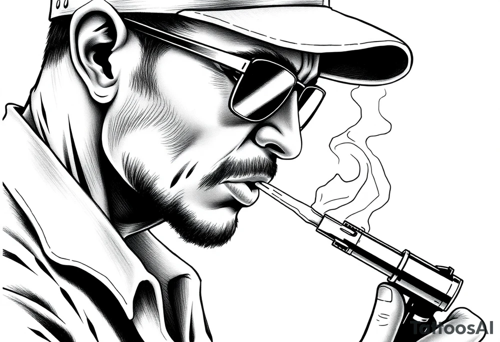 Simple American traditional style cop smoking meth tattoo idea