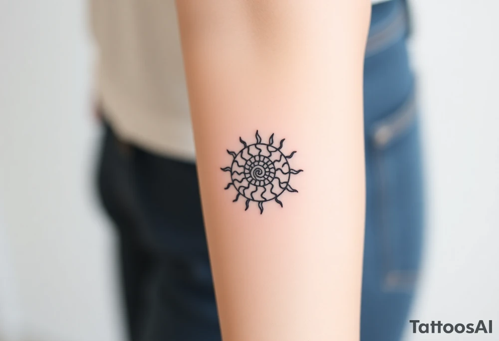 Fibonacci spiral shell sun tattoo idea