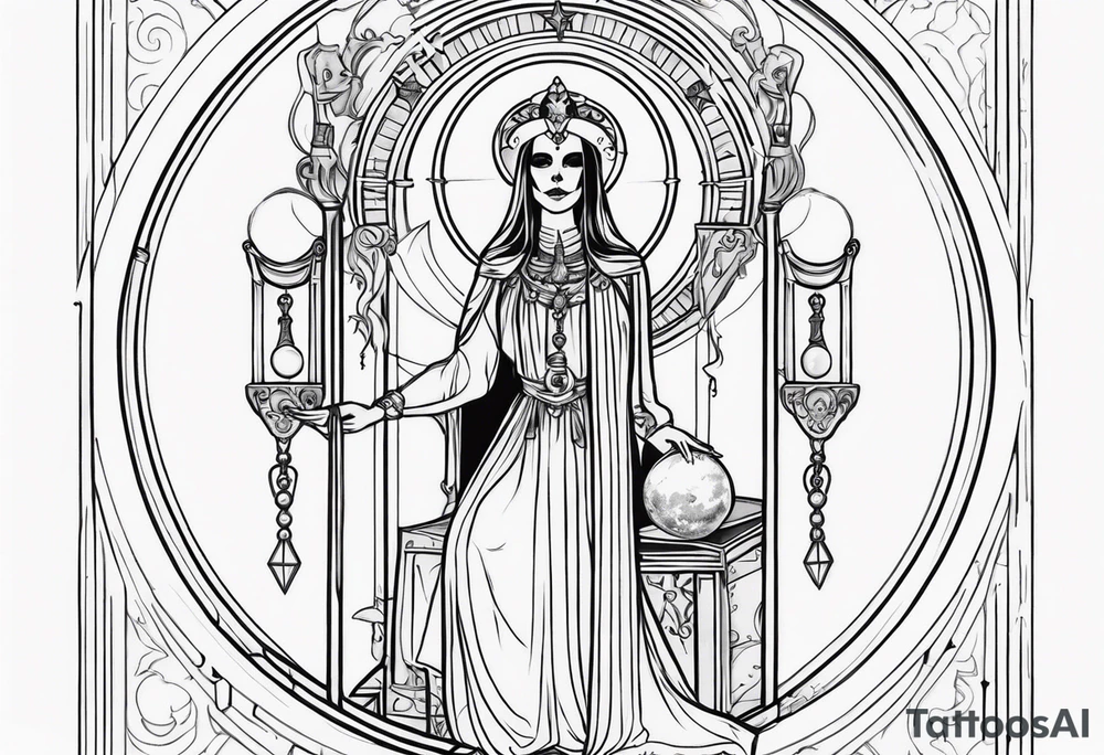 High priestess skeleton moon tarot card tattoo idea