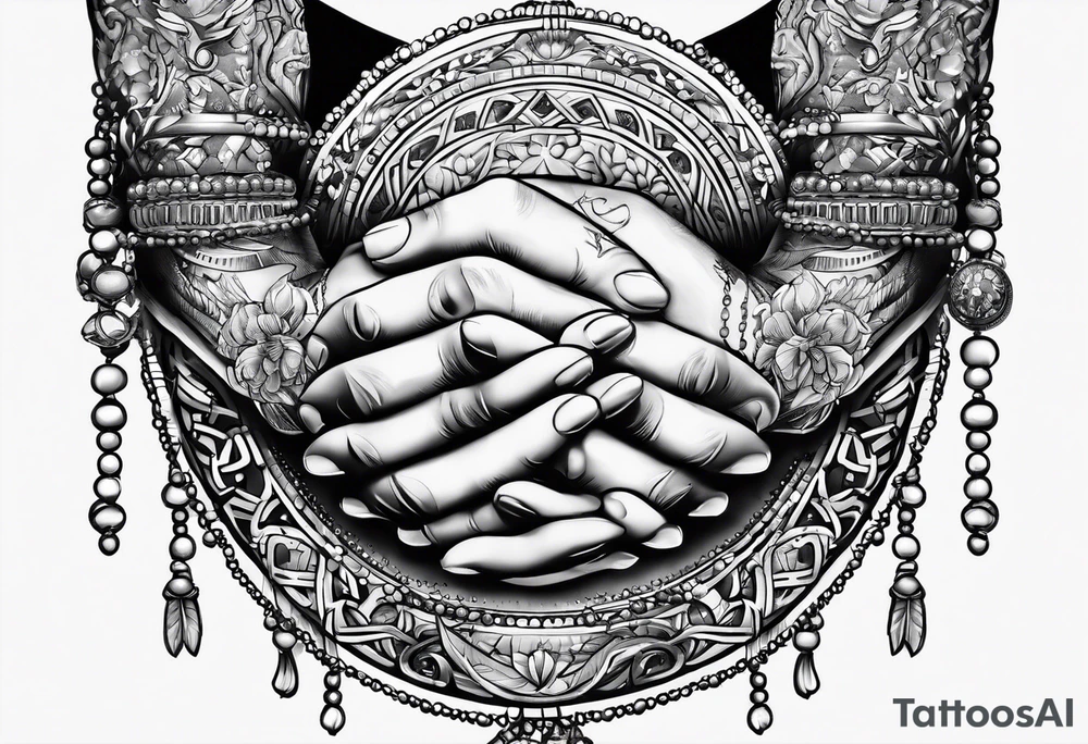 praying hands with beads and afl tattoo idea