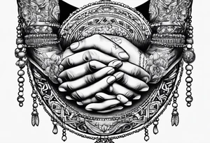 praying hands with beads and afl tattoo idea