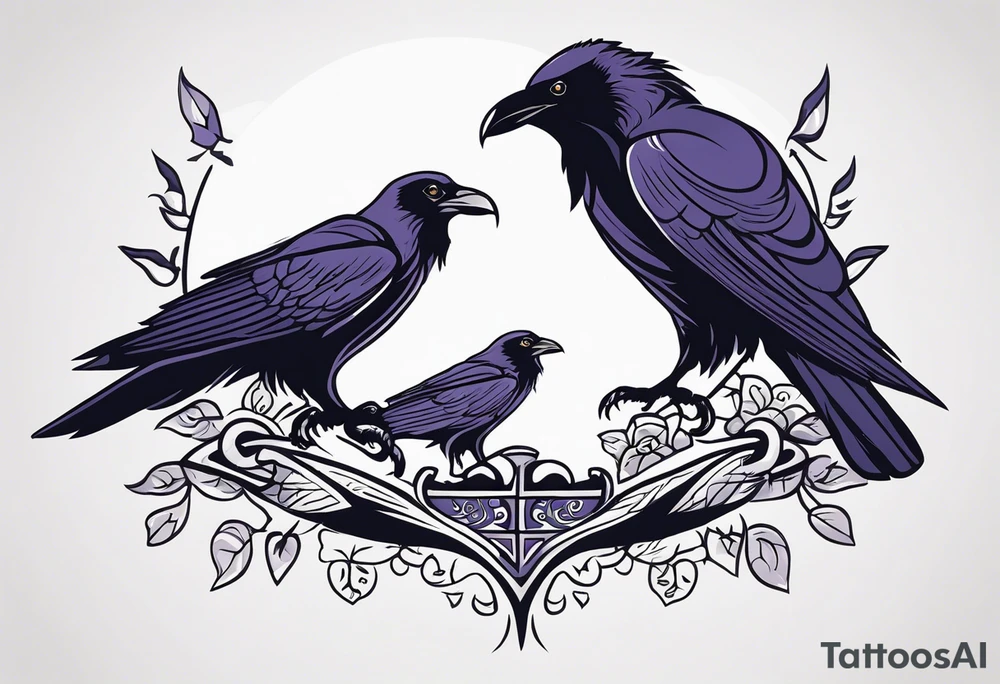 raven dad and osprey mother raising a family tattoo idea