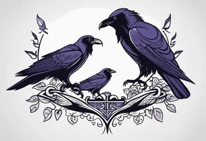 raven dad and osprey mother raising a family tattoo idea