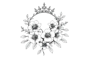 detailed beautiful gothic boho flowerson vine with gorgeous crown ornamental tattoo idea
