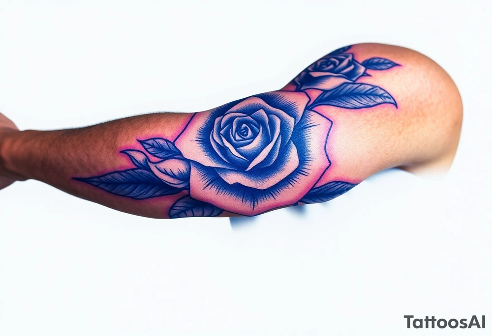 money rose hundreds tattoo in blue tattoo idea