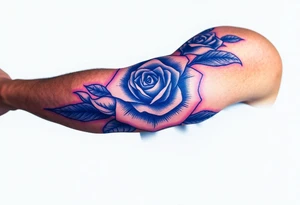 money rose hundreds tattoo in blue tattoo idea