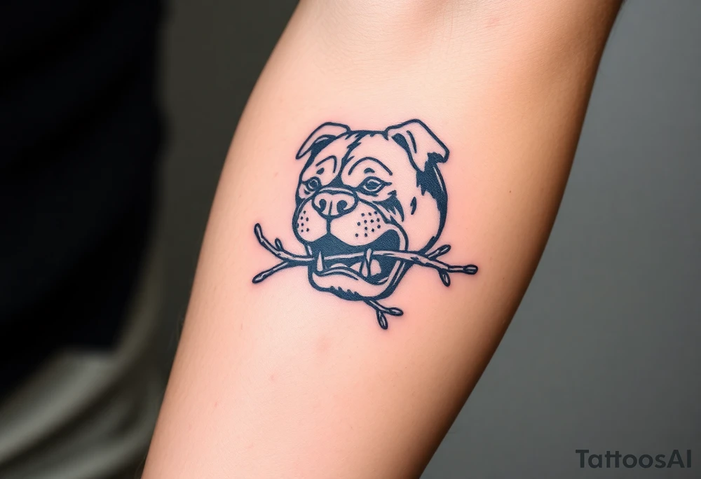 english bulldog biting branch medieval woodcut tattoo idea