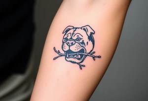 english bulldog biting branch medieval woodcut tattoo idea